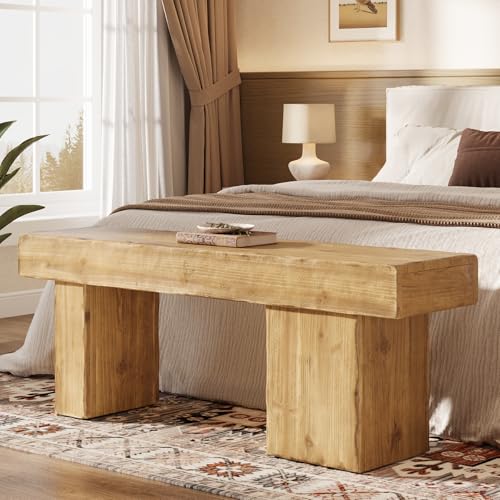 TRIBEWOOD Banco de Madera Maciza 120 cm, Banco de Comedor para 2 3 Personas, Banco de Madera de Abeto, Banco Rústico para Recibidor, Entrada, Dormitorio, Cocina y Comedor, Color Natural