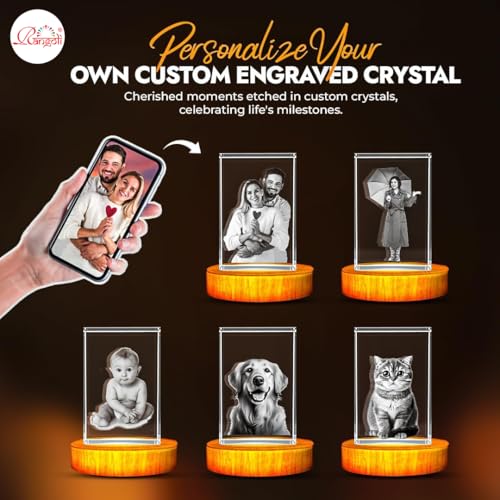 Image of Rangoli Crystal Photo Cube (40mm x 40mm x 40mm) Custom Engraved Glass Picture, LED Light Base Option - Unique Gift for Birthday, Wedding, Anniversary, Couples, Memorial, and Special Occasions. P-4