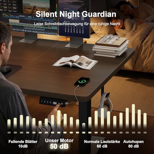JUMMICO Höhenverstellbarer Schreibtisch 140×70 cm mit Kabelwanne & USB-A – Ansicht 3
