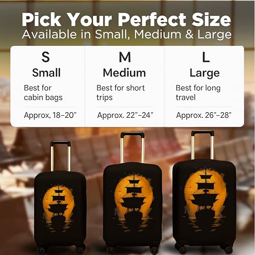 Image of WanderWraps Spendex Polyester Protective Luggage Cover | Hard Luggage Trolley Bag Cover | Washable | Combo | Stretchable | 20-24 - 28 Inches | Pack of 3 | Moonvoyagee