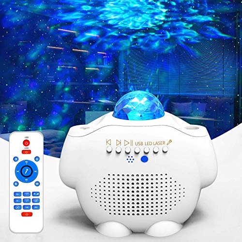Sternenhimmel Projektor, LED Wasserwelle Projektor Lampe mit Fernbedienung und Bluetooth 5.0 Einstellbare Helligkeit für Kinder, Freunde,