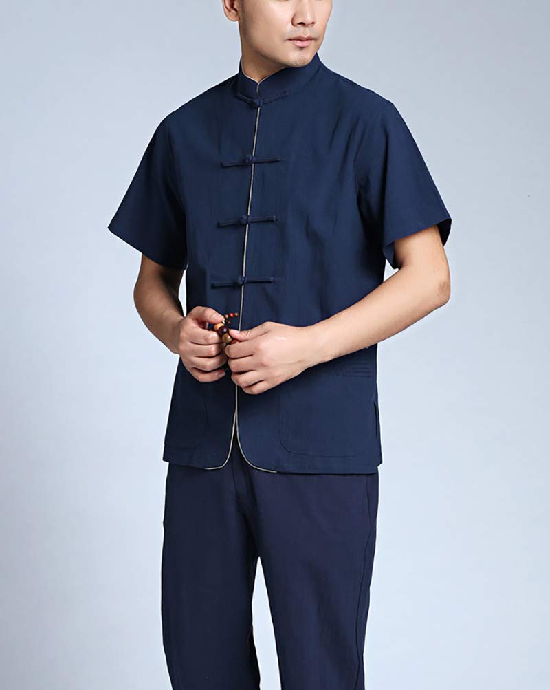 Tang Traje Hombres Tradicional Chino Ropa Trajes Hanfu Algodón Camisa de Manga Corta Abrigo De los Hombres Tops Kung Fu Tai Chi