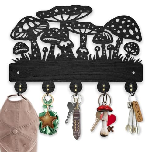 MAYJOYDIY Mushroom Wooden Key Hook for Wall 11.8x7.8inch Magic Themed