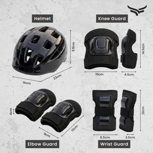 Image of Xtrim Protectives Gears Set (Helmet, Knee, Elbow, Wrist Guard), Black | Adjustable Straps, Breathable Fabric, Comfortable Padding, Mesh Carry Bag