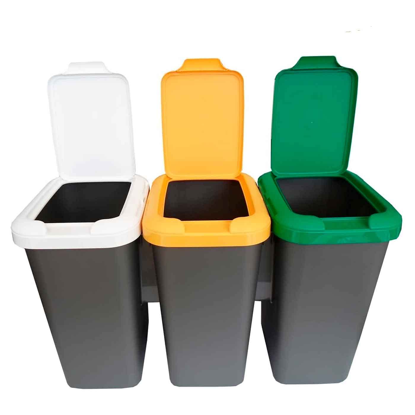 AC - Set de 3 Cubos de Basura 75L - Cubos Basura para Reciclaje - Cubo Reciclar - 3 en 1 - Fabricado en plástico Resistente. - Ideal para el hogar, Trabajo, hostelería, etc.