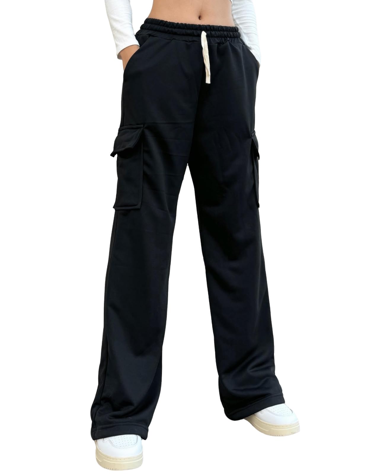 Nuofengkudu Pantalons Jogger Style Cargo avec Taille à Cordon Trousers Amples à Jambe Large Parfaits pour Le Détente