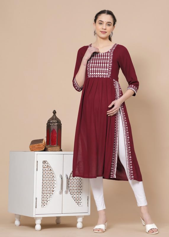 Image of JAIPURFAME Maternity Feeding Kurti with Zipper | Cotton Floral Printed Pregnancy & Nursing Dress | Comfortable & Stylish Maternity Wear for Women | Breastfeeding Kurta with Zipper | Soft & Elegant