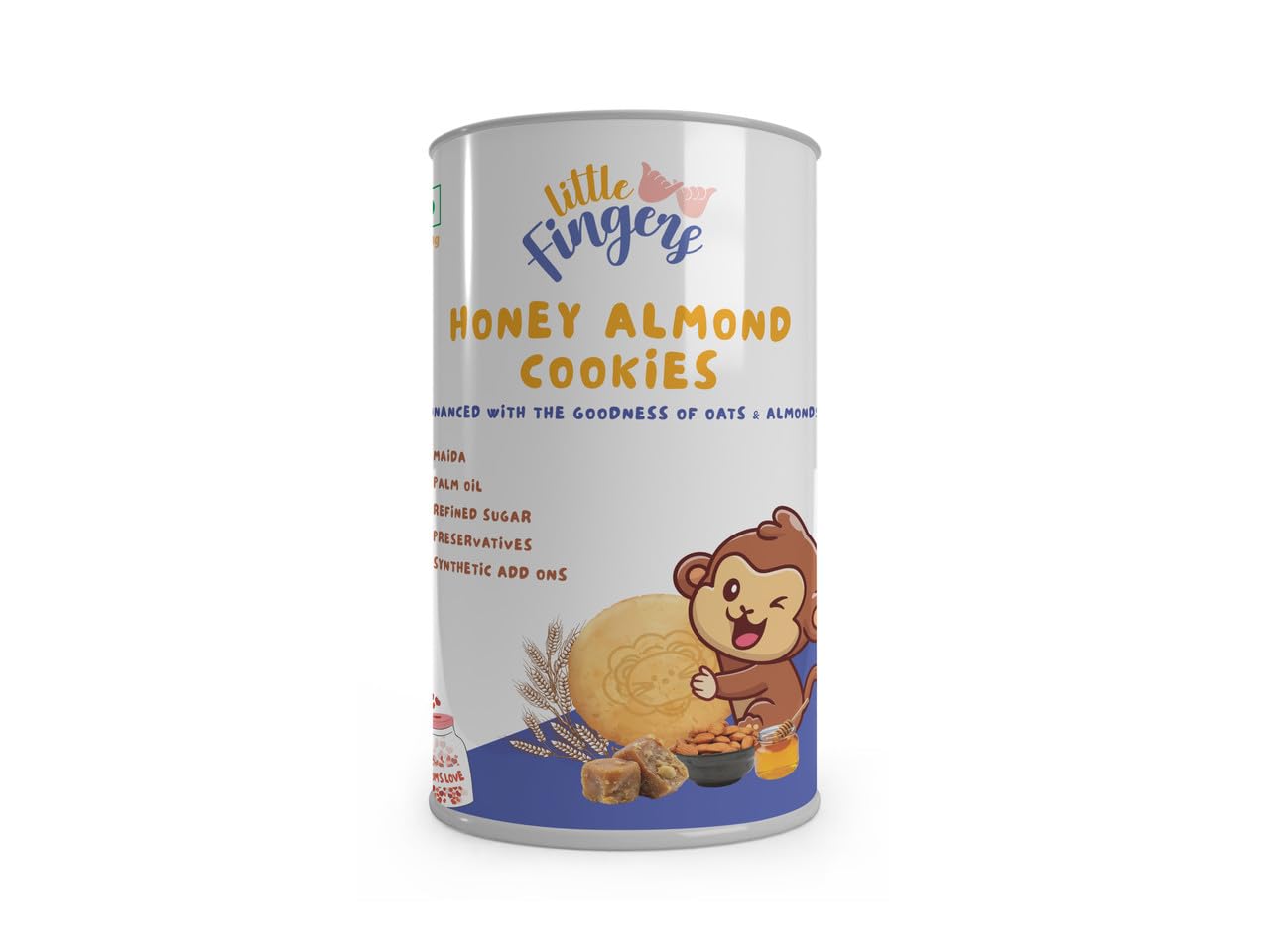 Little Fingers Healthy Nutritious Cookies With No Refined Sugar And Preservatives For Kids - 150 Grams (Honey Almond, Pack Of 1)