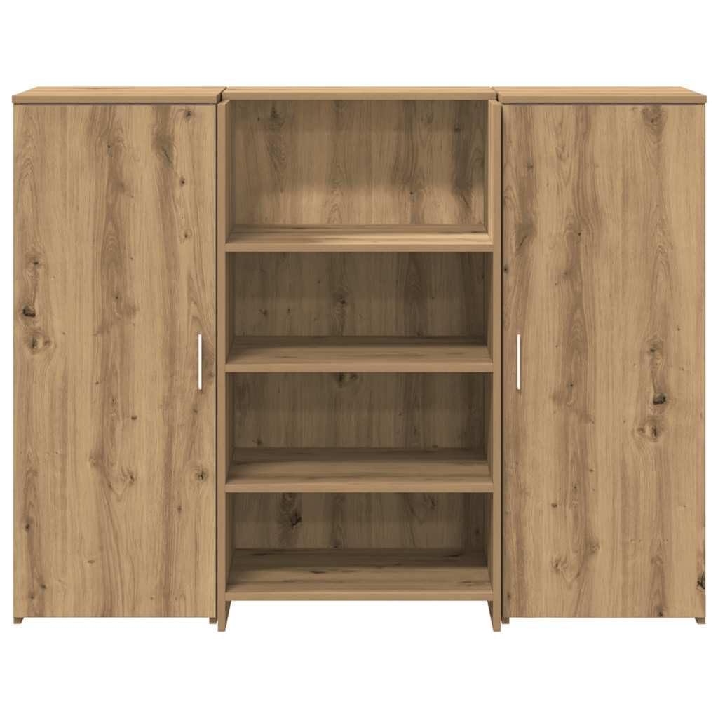Banco Reception Rovere Artigianale 135x50x103,5cm Set da 3 Pezzi | Bancone per reception e cassa ideale per ufficio e salone di bellezza, con ampi vani e armadietti per documenti.