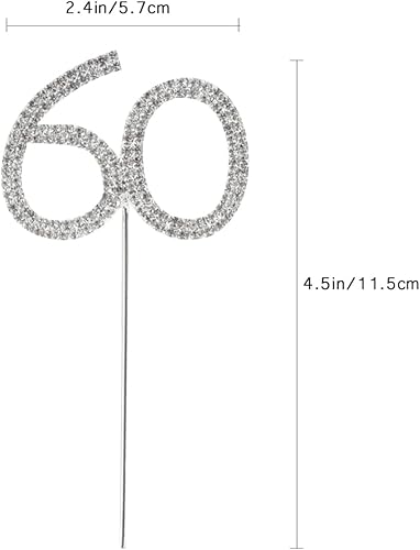 Miniatura 2 de ABOOFAN 60 decoraciones para tartas con purpurina número 60 para 60 cumpleaños o aniversario decoración de pastel (plateado)