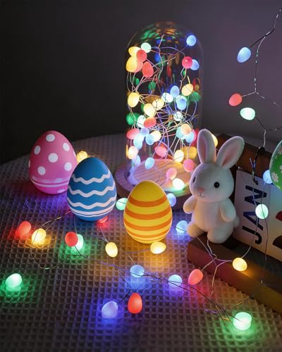 AdalyRoma Lichterkette Ostern, 40 LED Küken Ostereier Lichterkette Batterie Timer, Farbige Licht Osterdeko Lichterkette Außen Innen für Tisch deko Osterkörbchen Oster Deko