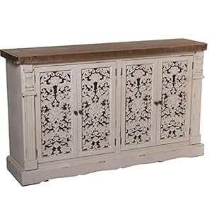 DRW Buffet avec 4 Portes sculptées en Bois et MDF en Blanc Vieilli 152 x 39 x 90 cm, vejecido