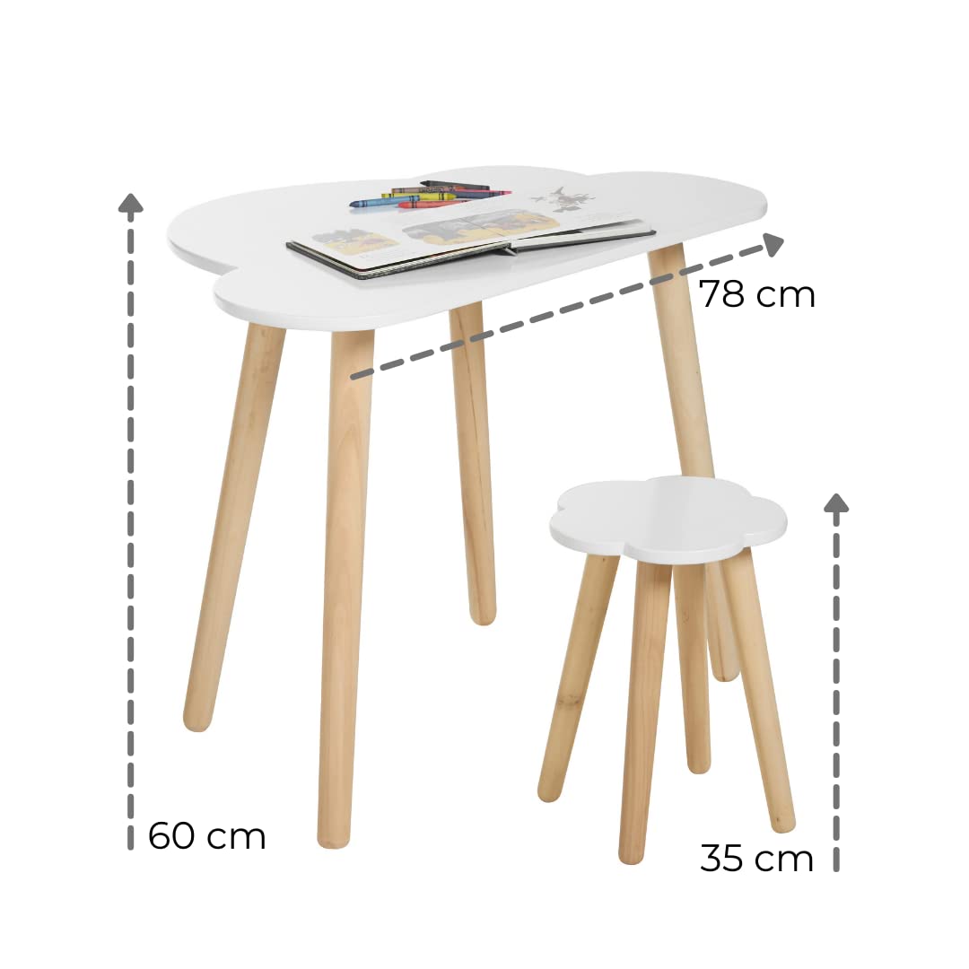 Haus Projekt Scrivania per Bambini e Sabello a forma di Nuvola (4-8 anni), Tavolo Scrivania in Legno per Bambini con Sgabello, Mobili per Bambini, Banco Scuol,a Tavolo per Attività, Cloud desk