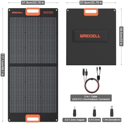 GRECELL 100W 20V Portable Foldable Solar Panel, High Efficiency Monocrystalline Solar Charger for Portable Power Station Generator, Compatible with Outdoor Camping RV Van Trip - 2