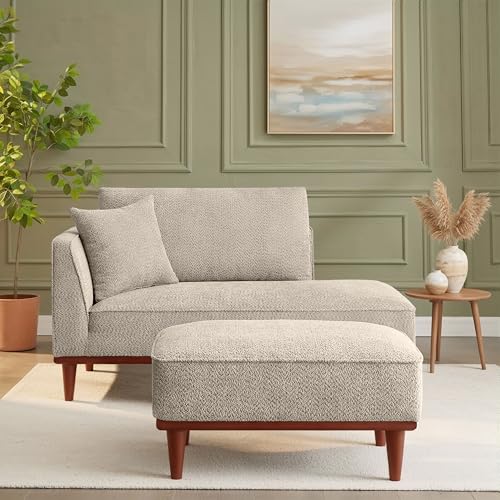 GDFStudio Upholstered Chaise Lounge Chair Indoor with Ottoman, Breathable Fabric