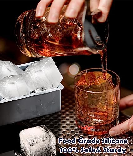 2Pack Silicone Square and Round Ice Cube Trays for Freezer - Sphere, Rose, Diamond Ice Molds for Whiskey, Cocktails & DIY, Gray - Thumbnail 4