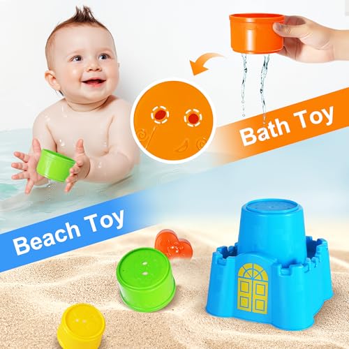iPlay, iLearn Baby Stacking Toys, Toddler Nesting Stack Cups, Infant Stackable Block, Kids Sorting Game W/Shape Sorter for Sand Bath, Birthday Gift for 12 18 24 Month 1 2 3 Year Old Boys Girls - Thumbnail 4