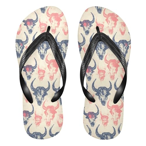 Flip Flop Sandals Bison Skulls Print for Women Men Beach Outdoor XS