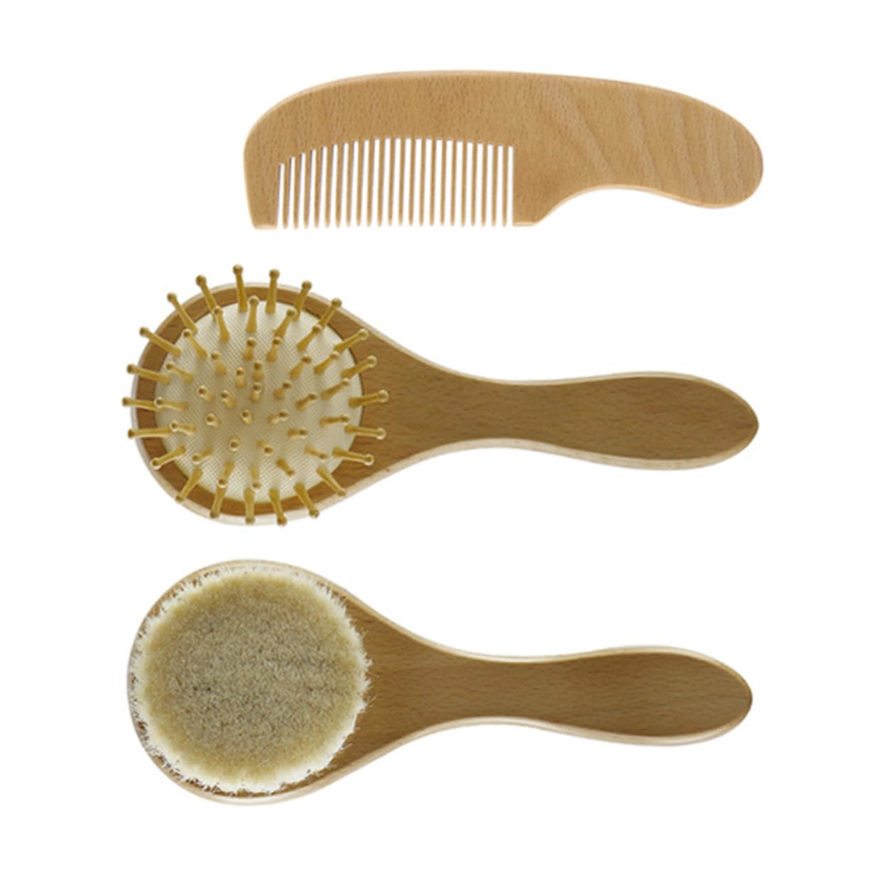 NOLITOY Toddler Hair Brush Head Massager Baby Comb Brush Set 3pc Wooden Handle Set