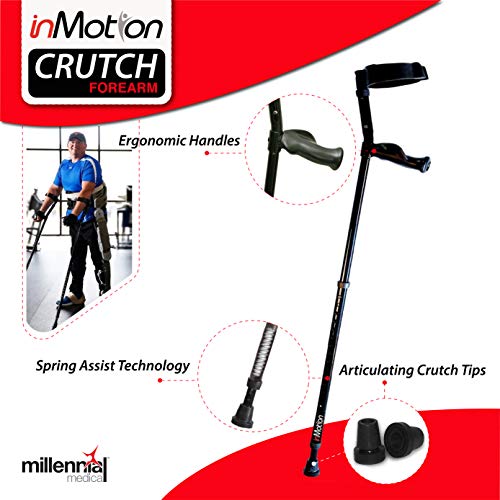 in-Motion Forearm Crutches | Spring Assist | Ergonomic Handles | Articulating Tips | Size Short (3'6" - 4'10") | Glossy Black - Thumbnail 5