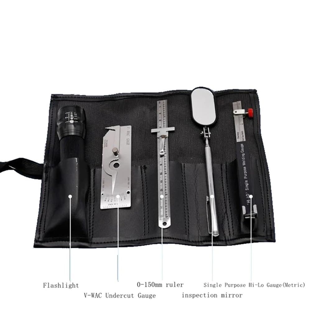 Kit de herramientas de calibre de soldadura con bolsa envolvente, calibre HI-LO, regla de 0-150 mm, espejo de inspección y linterna para mediciones precisas