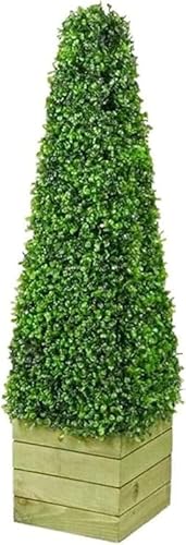 FAHAAM Artificial Boxwood Topiary Tree with Wooden Planter, 3ft Pyramid Cone Tree, Boxwood Tower trees, Quality boxwood Planter Topiary tree, Artificial Plants/Trees for Decoration Indoor/Outdoor.