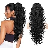SEIKEA Ponytail Extension, 24' Fluffy Long Wavy Curly Claw Clip Hair Extensions Ponytail Multi-layered Clip in Fake Pony Tails Natural Soft Synthetic Hairpiece Black