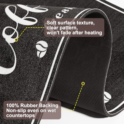 Image of CooRug Absorbent Coffee Mat, Fashion Dish Drying Mat for Kitchen Counter Coffee Bar Accessories Espresso Machine Dish Rack 12 inch x 20 inch Black