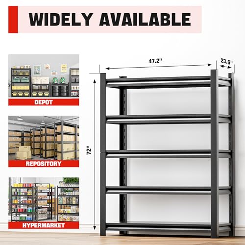 Image of OLLRRACT Heavy Duty Garage Shelving 24 inch D x48 W x72 H- Durable Metal Storage Shelf Organizer for Garage, Workshop, or Utility Rooms, Heavy Duty Shelving Rack