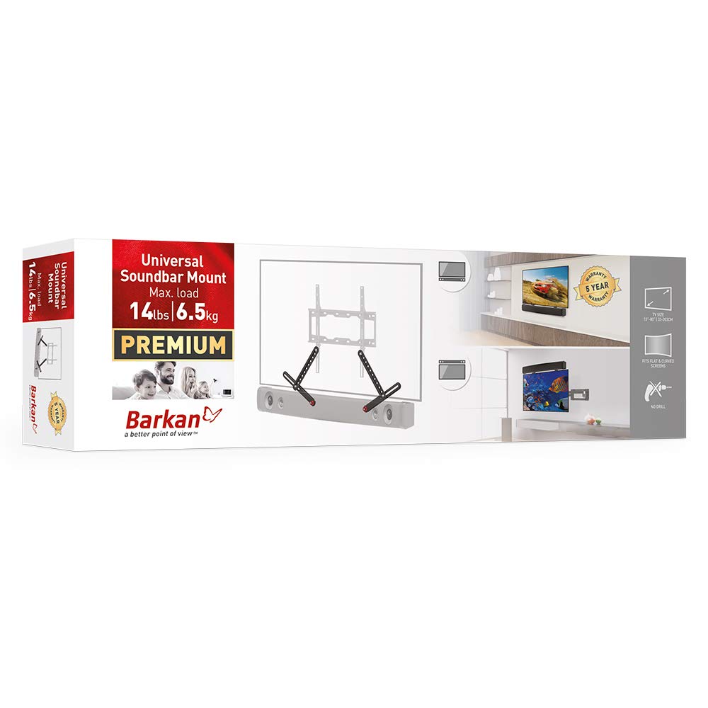 Barkan Supporto Universale per soundbar, per Montaggio sopra o sotto TV, per TV da 13 a 80 Pollici, per la Maggior Parte delle soundbar, può Contenere Fino a 6,5 kg, Facile da Montare