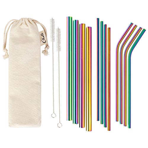Chali® 12x RVS Rietjes Herbruikbaar 21,5cm, Regenboogkleurig 4x ø12mm, 8x ø6mm, Drinkrietjes Vaatwasserbestendig incl… - Image 4