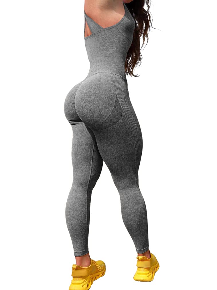 Photo 1 of OQQ Athletic Jumpsuits for Women Seamless Workout High Waist Butt Lift Leggings with Pocket Medium Grey