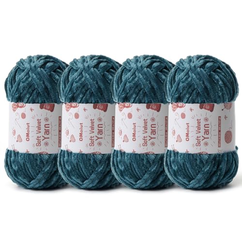 Image of 4x100g Fluffy Velvet Chenille Yarn for Crocheting and Knitting, 4x80m (87.5yd) Baby Yarn for Crocheting Soft, Crochet Chunky Yarns Amigurumi Yarns (4 Sapphire Blue)