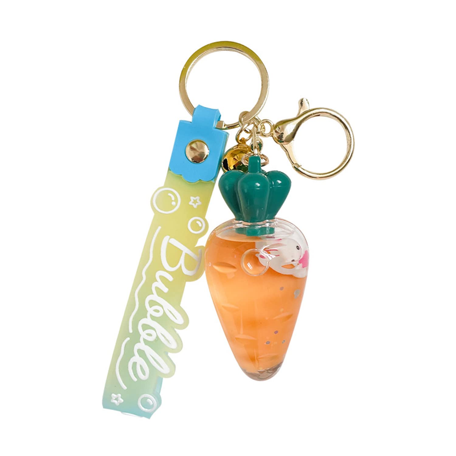 ZDHC Cute Carrot Floating Rabbit Keychain Kawaii Anime Moving Liquid Quicksand Bunny Keyring Car Bag Charm for Women Girls
