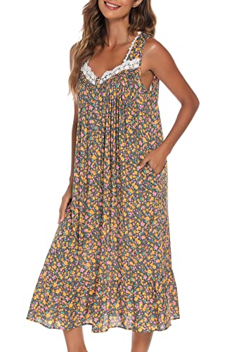 Image of AVIIER Cotton Nightgowns for Women Sleeveless House Dress Ladies Long Nightdress with Pockets S-XXL
