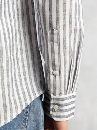 Image of Thomas Scott Men's | Stripes | Full Sleeve | Regular Fit | Linen Blend | Spread Collar | Casual Shirt