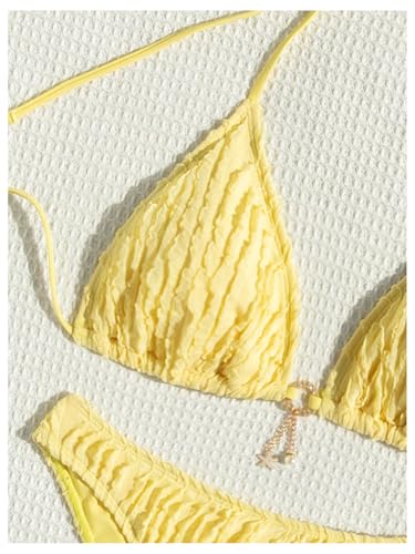 SHENHE Women's Two Piece Bikini Set Tie Back Textured Cheeky Halter Swimsuits Swimwear3