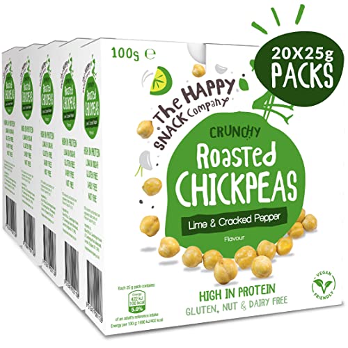 The Happy Snack Company Pois chiches rôtis, citron vert et poivre craquelé, haute teneur en protéines, collations sans gluten, végétalien, 100 calories, portion de 25 g, lot de 20 – vue 3