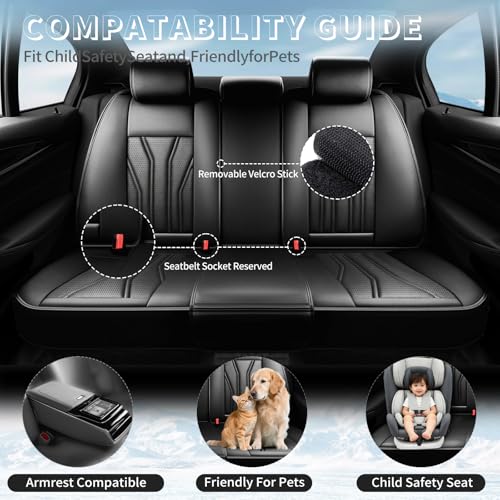 Image of Car Seat Covers Compatible with Chevy Equinox 2011-2026, Premium Leather Breathable, Wear Resistant, Airbag Compatible, All-Weather Protection & Full Coverage, 2 Front Seat All Black
