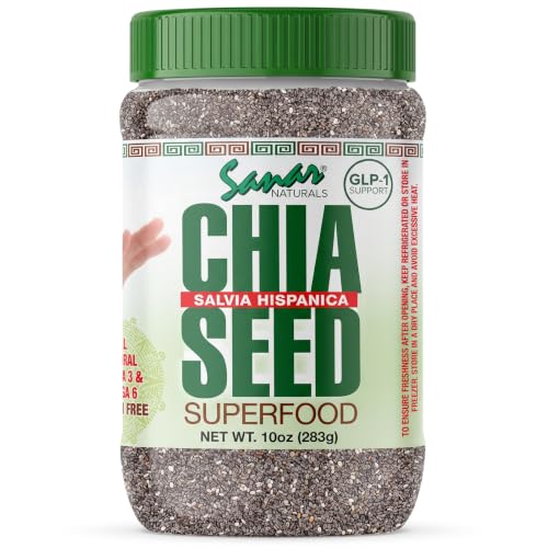 Sanar Naturals Chia Seeds | High Fiber, Omega 3 Superfood for Smoothies Oatmeal & Baking | Raw Black Chia Seeds, GLP-1 Support, Vegan, Non GMO, Gluten Free, Plant Based Protein, 10 oz