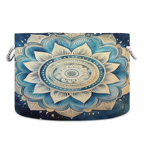 Round India Mandala Flower Storage Basket Large Organizer Bin Laundry Hamper Toy Storage Basket with Handle for Nursery Clothes Toys 202b4354