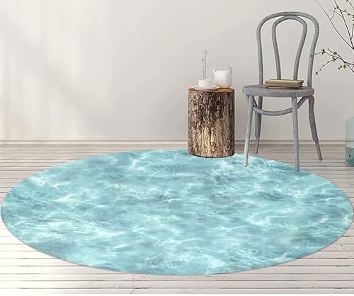 Tadi & Imperio1979 Alfombra Redonda vinílica Juvenil de 100cm; para salón salita Cocina; diseño Orilla de mar Colores Azules Turquesa, fácil Lavada y Antideslizante Cover
