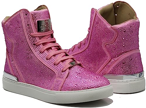 Image of Enzo Romeo Men's Fashion High Top Crystal Shimmer Rhinestone Blink Flat Sneakers Shoes