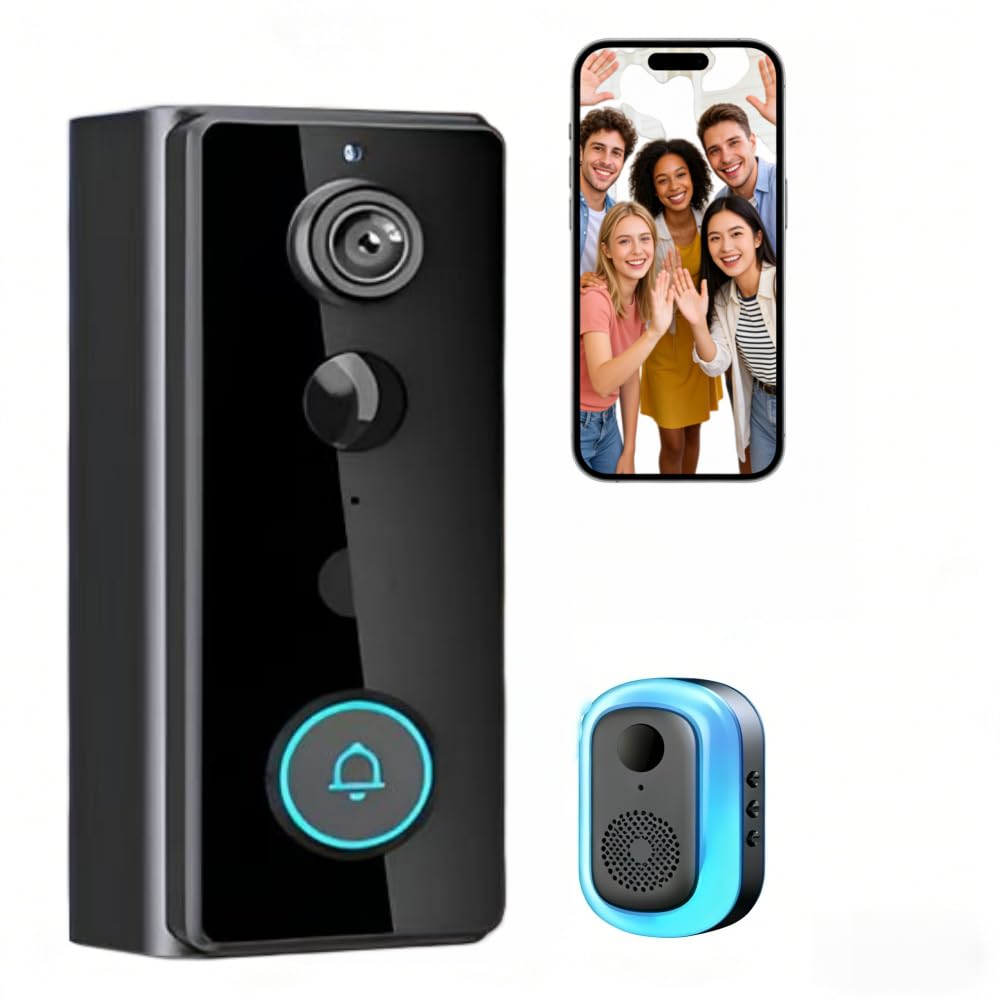 KinZon Sonnette Vidéo Extérieure avec Carillon sans Fil 2K, Caméra Grand Angle, Batterie Autonomie 3 à 5 Mois, Détection IA + PIR, Vision Nocturne, Audio Bidirectionnel, IP65 Étanche, Wi-FI 2,4 GHz