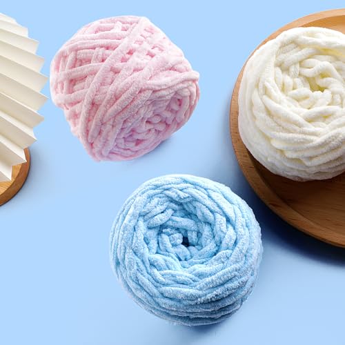 Image of Chunky Chenille Yarn for Crocheting - Baby Blanket Yarn for Crochet Amigurumi Home Decor, Soft Thick Yarns for Beginners Hand Knitting 74 Yds 3.5 Oz Each Skein(Jujube Red)
