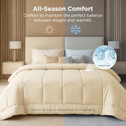 Image of Bedsure Comforter Duvet Insert - Quilted Comforters Oversized King, All Season Duvet, GentleSoft Down Alternative Bedding, with 8 Tabs, Gifts for Women /Men, Cream,Oversized King 116 x 98 Inches