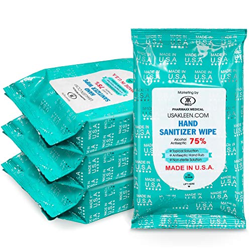Hand Sanitizer Wipes 75% Alcohol, 4 Packs of 25 (100 Wipes), Made in USA