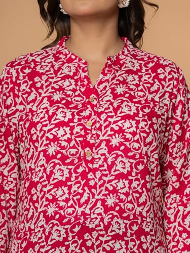 Image of Women's Cotton Printed Kurta Top | 3 /4 Sleeve Straight Kurti Casual Outings