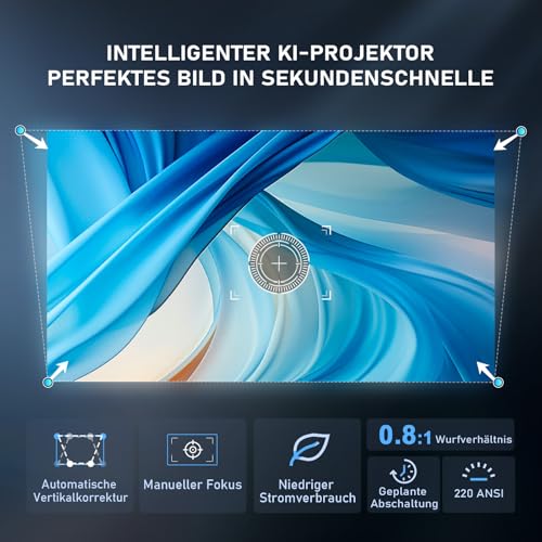 [Mini Beamer & Offizielle Lizenzierte App] XuanPad White Smart Beamer 4K Unterstützung 20000 Lumen mit WiFi und Bluetooth, Tragbarer Native 1080P Outdoor Projektor mit 360° Ständer