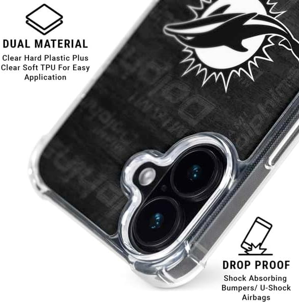 Skinit Phone Case Compatible with MagSafe iPhone 16 - Officially Licensed NFL Miami Dolphins Black & White Design